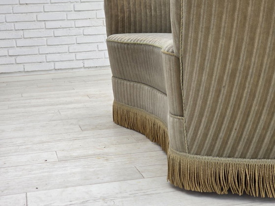 Image 1 of 1970s, Danish 2-seater curved sofa, original furniture velour, beech wood.