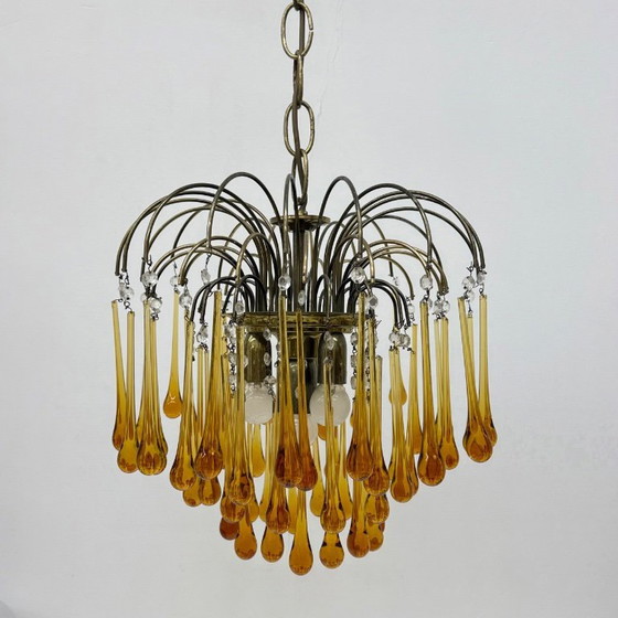 Image 1 of Mid Century Design Murano-Bernsteinglas-Tropfenleuchter, 1970er Jahre
