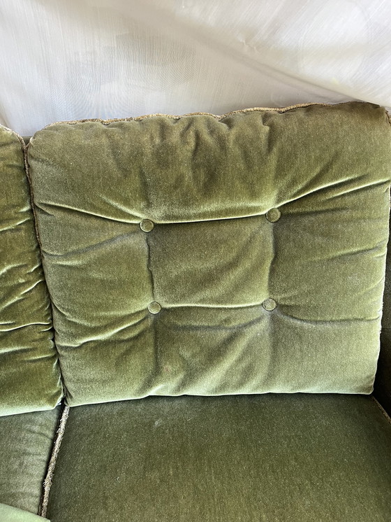 Image 1 of Vintage Olive Green Velvet Armchair 2 seater