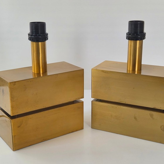 Image 1 of Pair of 1970s table lamps in brushed gold metal, 70s DLG Maison Charles, 1970s