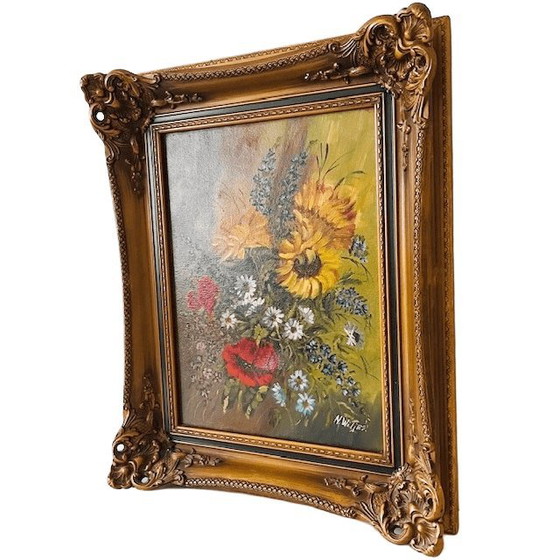 Image 1 of Peinture à l'huile baroque représentant un bouquet de fleurs, N. Witjes, années 1960