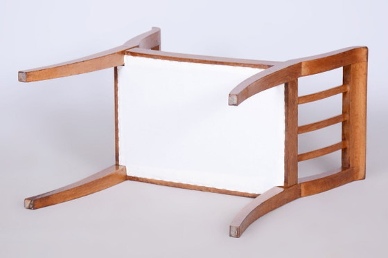 Gerestaureerde art-deco kruk, eikenhout, opgeknapt, nieuwe bekleding, Tsjechisch, jaren 1930 – Krukjes (photo 7 of 9)