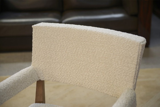 Image 1 of Modernistische Art Deco fauteuil in essen en ecru bouclé stof van Pierre Gouffé, jaren 40