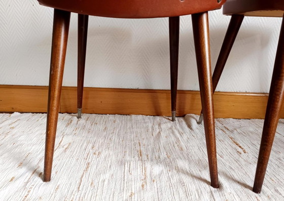 Image 1 of 2x vintage faux leather chairs with compass legs