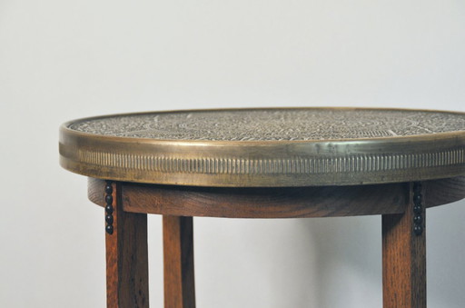 Antique art deco wooden smoking table side table with copper top