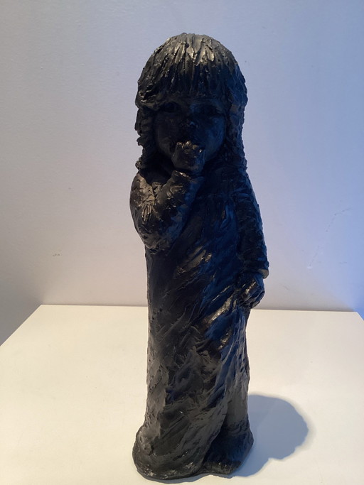 Characterful sculpture 'Shy Child' (composite). Hand-signed by Kay Lipton (1923-2019).