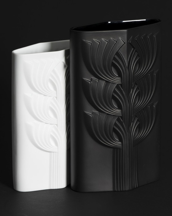 Image 1 of Rosenthal Rosemonde Nairac Bisque Porcelaine Vase Duo Tree Of Life Op-Art Noir & Blanc