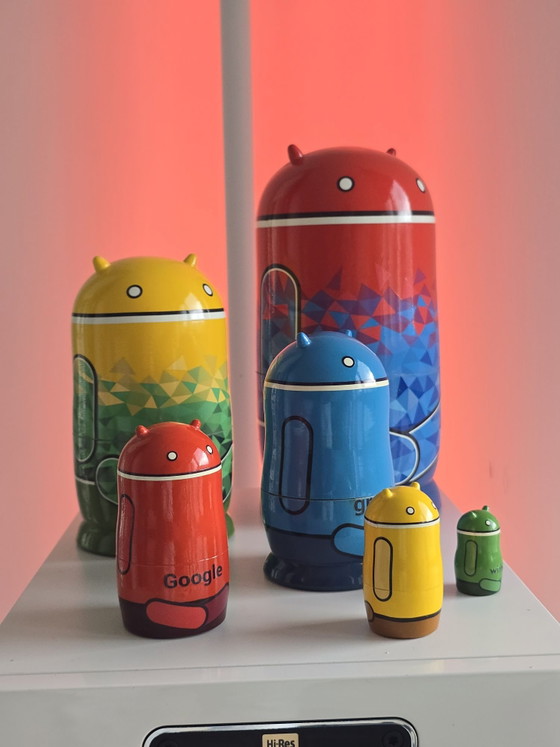 Set di Matrioske in Legno Google Android Ufficiale Estremamente Raro 6 pezzi, Oggetti decorativi, Multicolore (foto 2 di 14)