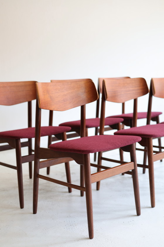 Ensemble de 6 chaises de salle à manger danoises vintage des années 1950/60 – Wood, Textile (photo 3 of 7)