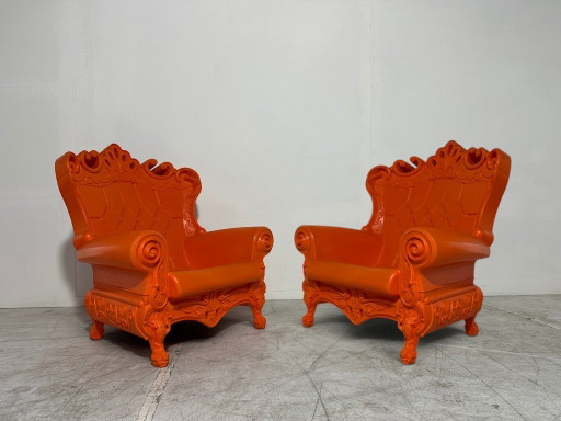 2x Slide Queen Of Love Armchairs - Moro & Pigatti - Set of 2 - Orange - Indoor & Outdoor – fauteuils, Plastic