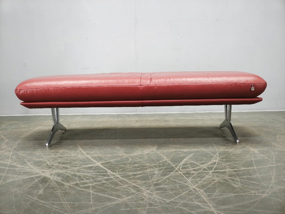 Image 1 of German Koinor Leather Bench with Brushed Stainless Steel Base 2020s