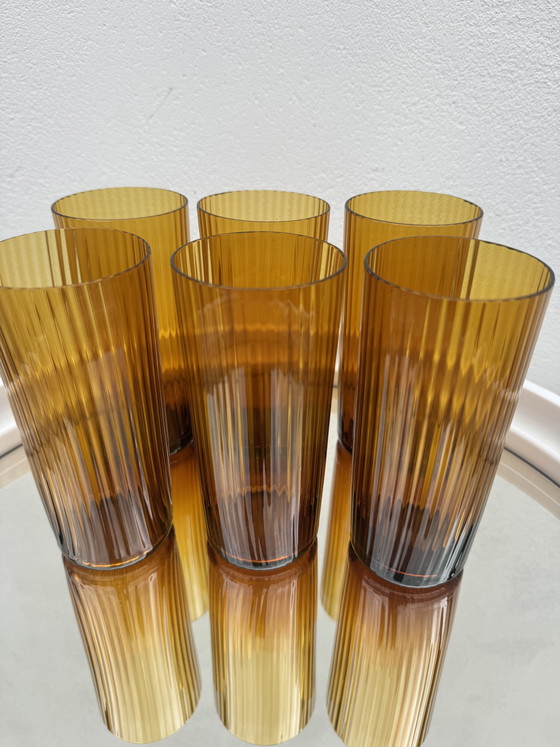 Image 1 of Amber hand-blown glasses from the 1960s