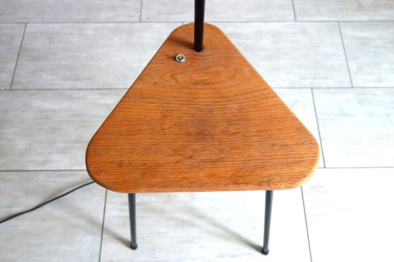 Image 1 of Tripod metal floor lamp with shelf, 1950s/60s, France