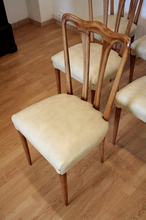 Image 1 of Sechs italienische Mid-Century-Stühle im modernen Stil, bezogen mit weißem Kunstleder