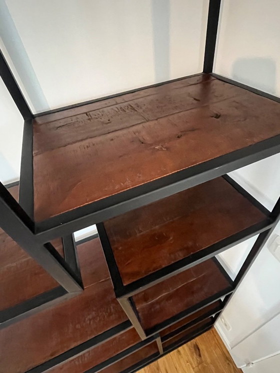 Image 1 of Mensola a muro aperta MUMBAI in legno di acacia e struttura in metallo nero