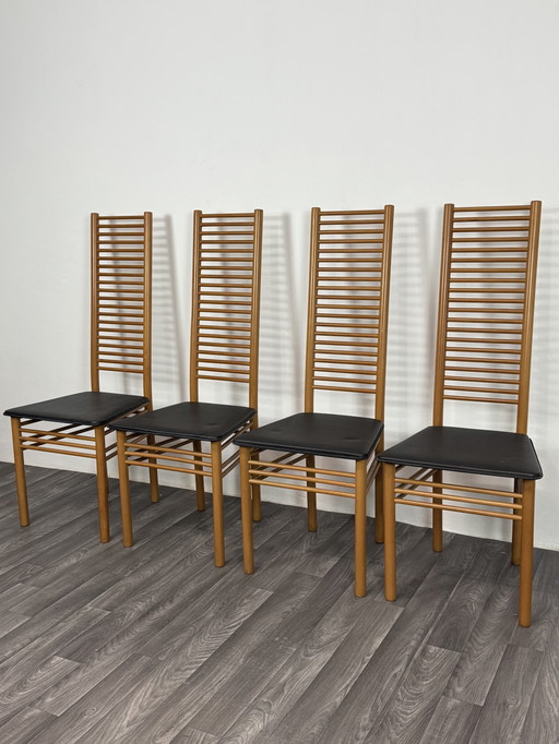 Dining Set Consisting of 4 Chairs with Ladder Backrest, 1980s Design, Italy