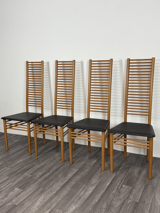 Image 1 of Dining Set Consisting of 4 Chairs with Ladder Backrest, 1980s Design, Italy