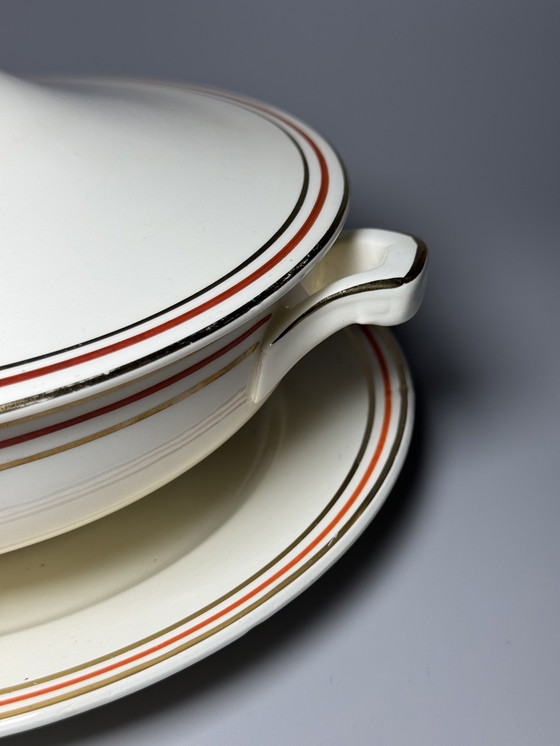 Image 1 of Zuppiera Art Déco vintage con sottopiatto – Boch Frères, Belgio, anni '40