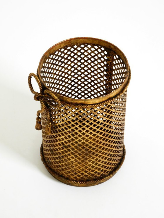 Image 1 of Cestino per la carta straccia in metallo dorato Regency italiano di metà secolo di Li Puma