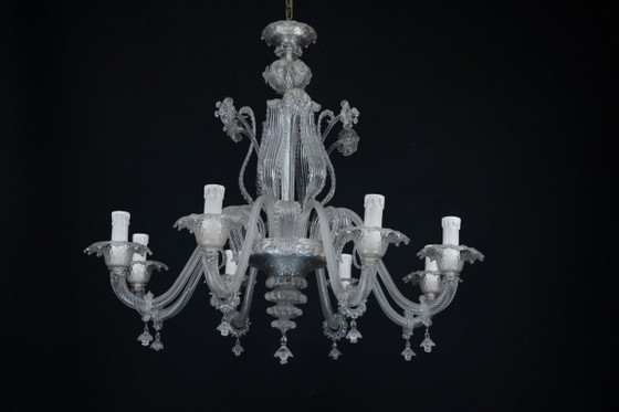 Image 1 of Vintage kroonluchter van helder Murano-glas uit de jaren 1940, een klassiek Italiaans kunstglas.