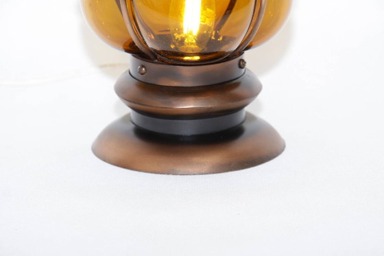 Image 1 of Table lamp metal frame glass 36cm 80s vintage