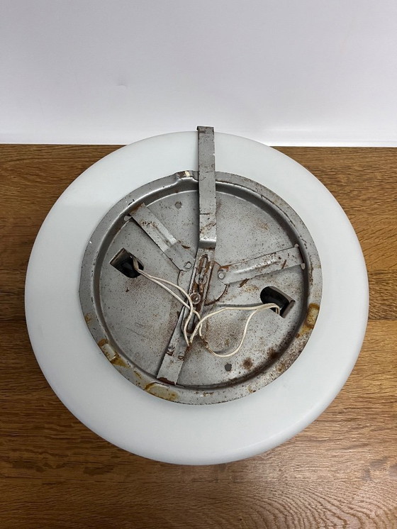 Image 1 of Mid Century Wit Mat Glas Plafonnière Gispen Stijl Ø 35 cm