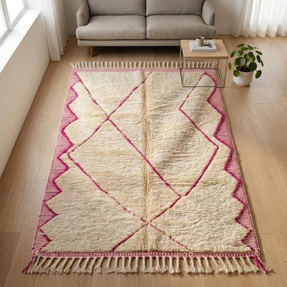 Magnífica alfombra bereber rosa hecha a mano en pura lana, 200x300 cm. – Aime Té, Wool (photo 4 of 8)