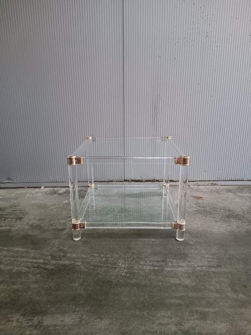 Hollywood Regency side table in plexiglass and glass 1970s