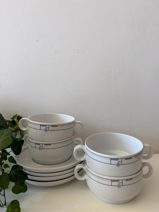 Set di 4 ciotole da zuppa in porcellana con piattini di Thomas Germany