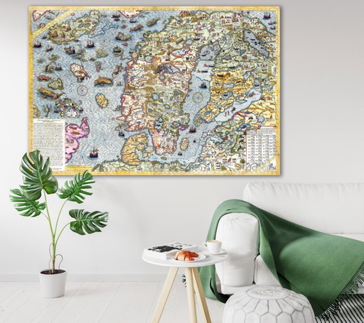 Carta Marina, la primera representación cartográfica de la península escandinava realizada por Olaus Magnus, 1539 - 70×100 cm