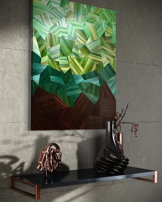 Image 1 of Mesa Primavera - Marquetería de paja/Ébano de Macassar