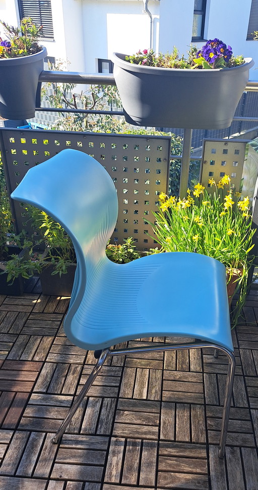 6x Schulte Design Chairs F-1168 – Turquoise – Elegant Curved Shape – Mid-Century Retro – Chrome Frame