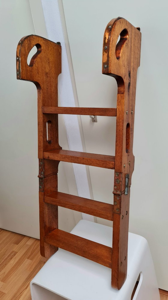 Image 1 of Antieke kajuit trap jachtboot trap ladder hout met koper