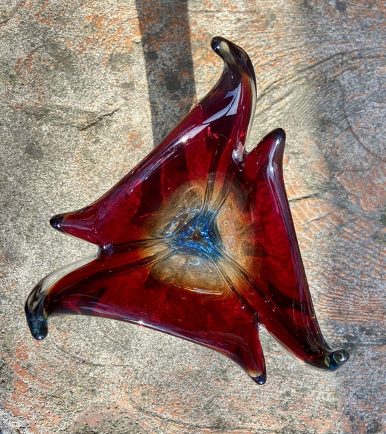 Image 1 of Grande vaso vintage in vetro di Murano Sommerso, nei colori rosso e blu cobalto, Italia, anni '60.