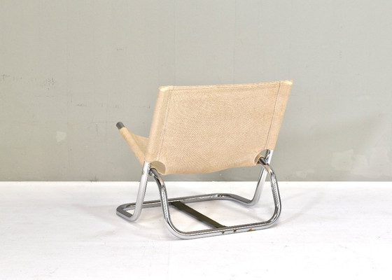 Image 1 of Scandinavische klapstoel in chroom en canvas – jaren 70
