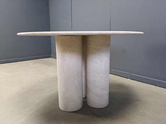 Image 1 of Round italian travertine dining table 1970s