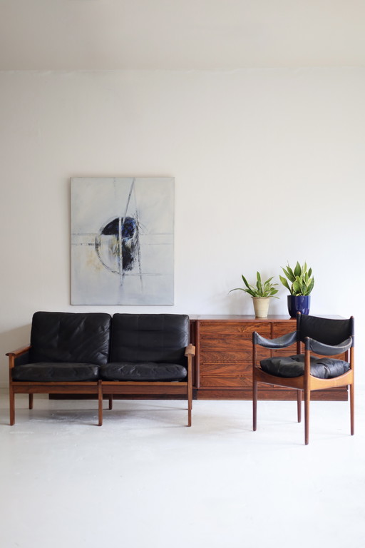 Canapé 2 places en cuir Capella, Illum Wikkelso pour Niels Eilersen, 1960