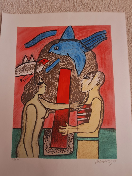 Image 1 of Serigrafia di Corneille "coppia di innamorati"