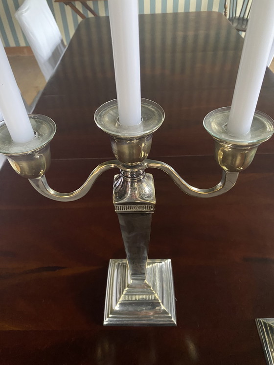 Image 1 of 2 dreiarmige, versilberte Kerzenleuchter von Flamant, klassisches Modell