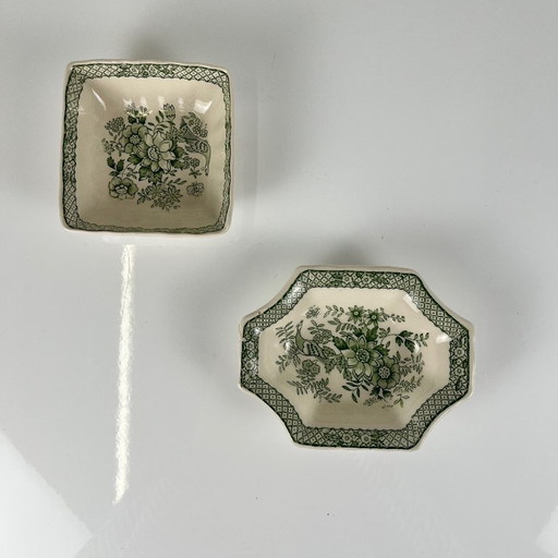 Mason's Ironstone Duo aus Schmuckschalen/Seifenschalen, grünes Dekor „Stratford“, England, 1970