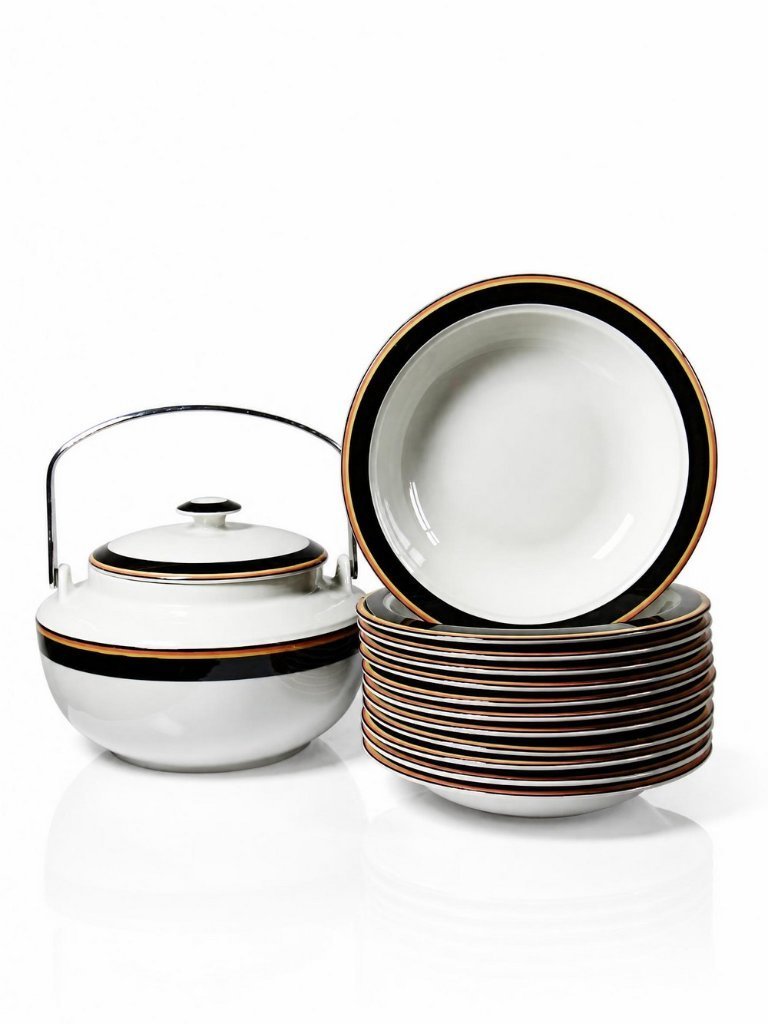 Vintage 1970s-80s Arabia Finland Reimari soup set by Inkeri Leivo