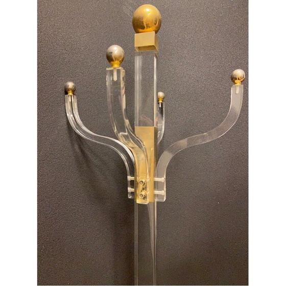 Image 1 of Vintage coat rack in methacrylate and gilded brass, 1970