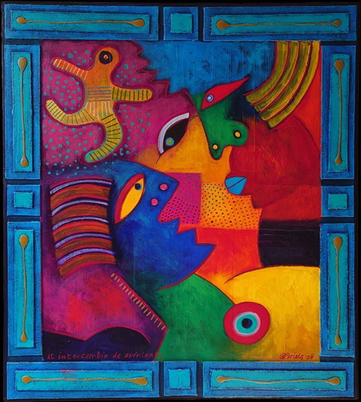 Original Painting Clemens Briels: "El Intercambio de Opiniones" (2008) - Signed & Certificate!