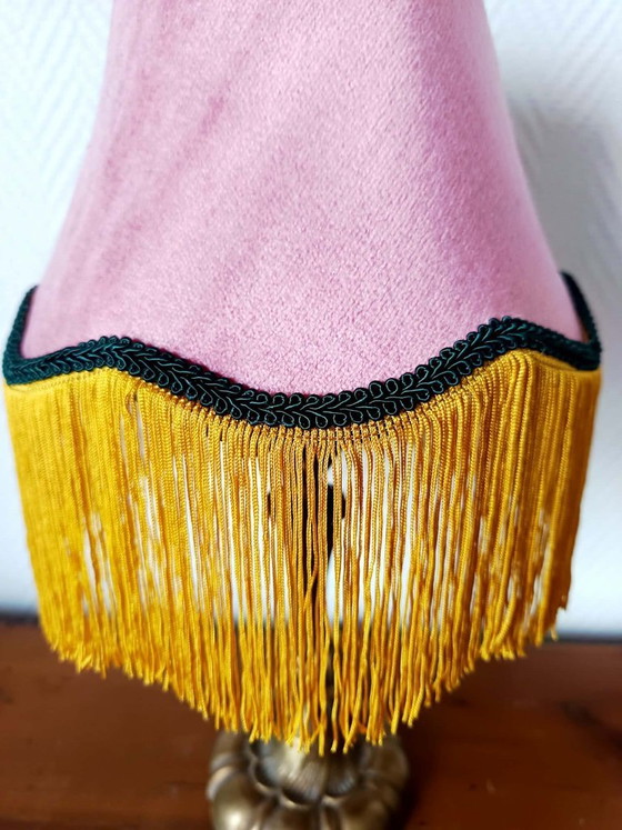 Image 1 of Art Nouveau lamp with fringed, couture-style lampshade
