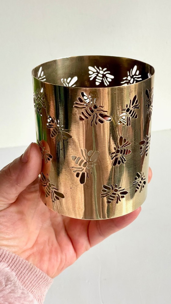 Image 1 of Messing bijen kaarsenhouder