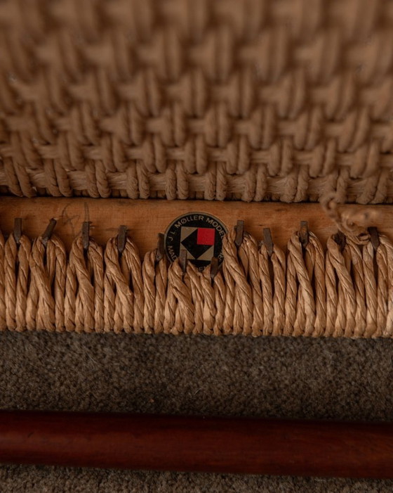 Image 1 of Vintage Danish Dining Chairs Model 75 by Niels Otto Møller for J.L. Møllers Møbelfabrik, Teak Paper Cord Chairs, 1950s, Set of 4