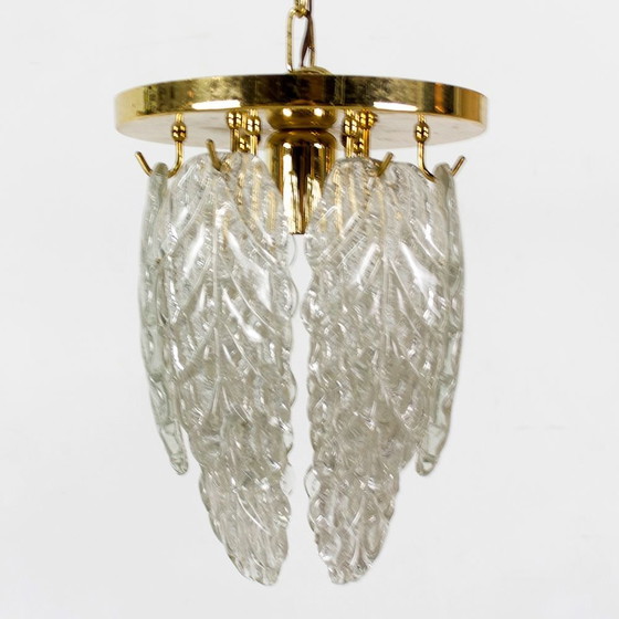 Image 1 of Lámpara de techo italiana de latón y cristal de Murano al estilo de Mazzega, años 70