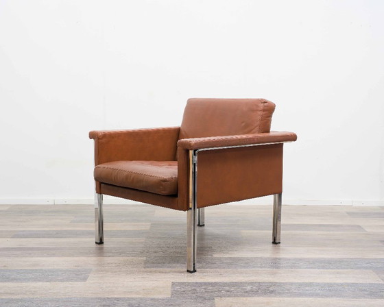 Image 1 of Leren fauteuil, jaren 70, fabrikant Sitag, cognacbruin leer.