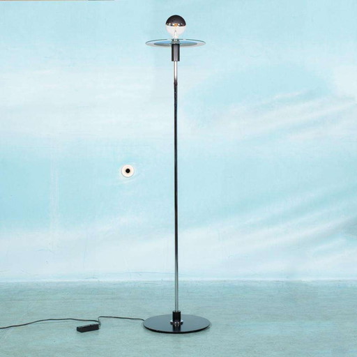 Lampadaire minimaliste verre chrome, lampadaire style Bauhaus