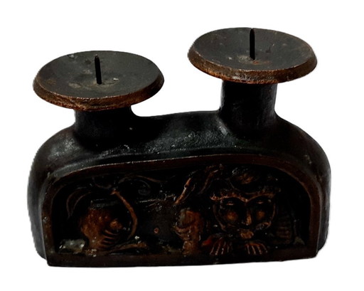 Portacandele doppio in ghisa d'epoca